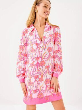NWT Lilly Pulitzer Iralanne Popover Shirtdress Resort White Lovely Long Stems 4